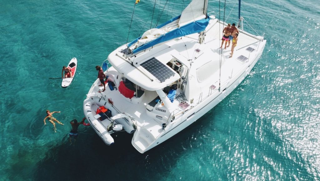 Our commitment with the enviroment - Solar panels of our catamaran for hire in Ibiza 